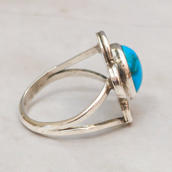 Sterling Turquoise “Petal” Ring — Size 7.25 (Southwestern) - Picture 6 of 12